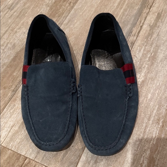 Gucci Men's Blue Loafers with Maroon Stripe - Size 10 - Picture 1 of 7